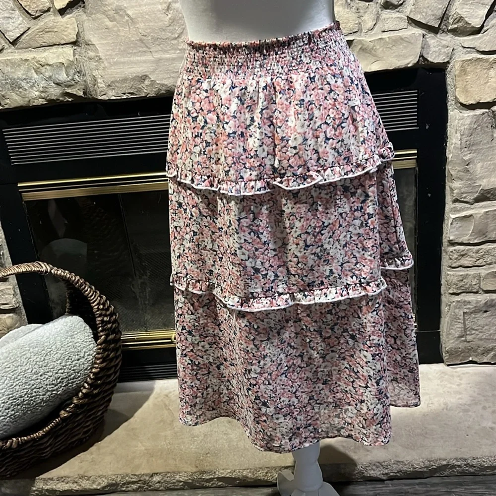 Allegra K Floral Chiffon Skirt XS - Smocked Waist & Tiered